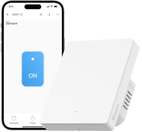 SONOFF Zigbee Smart Light Switch, Erfordert SONOFF Zigbee Hub, Smart Switch, Ohne Nullleiter oder mit Nullleiter, APP Remote Control, Zigbee Switch ZBM5 80-Type,1-fach