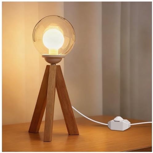 Lamptobe Nachttischlampe Tischlampe Holz mit G9 LED Glühbirne,2200K warmweiß Stativ Kleine Tischleuchte,Tischlampe Vintage für modern Deko Schlafzimmer,Wohnzimmer,Nachttisch,Geschenk