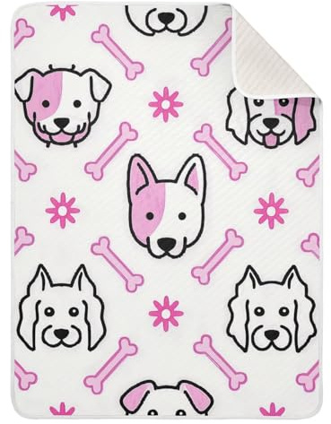 Amooorous Cobijas de bebé de dibujos animados con diseño de cabezas de perro y hueso, mantas suaves para bebés niñas o niños, 30 x 40 pulgadas