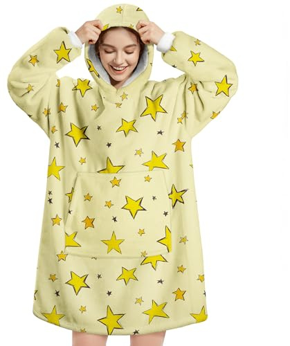 Queenshin Sudadera Manta con Capucha y Bolsillo Batamanta Mujer Hombre Estrella Amarilla, Oversize Hoodie Poncho Sherpa Suave y Acogedora, Talla Única