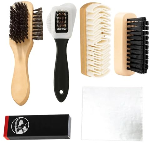 GZGRYTRC 6Pcs Suede Eraser and Brush, Suede Shoe Cleaning Kit with 3-Sided Brush, Eraser, Shoe Polishing Brush, Microfiber Cloth, Premium Suede Brush for Shoes, Suede Trainer Cleaner