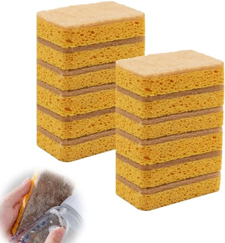 12 Pcs Eco Sponges Washing Up, Eco Sponge Scourers, Natural Double-sided Washing Up Sponge, Non Scratch For Dish, Pan, Kitchen