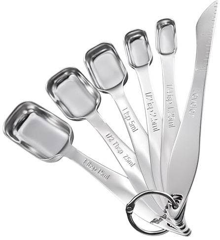 Doosu Metal Measuring Spoons Sets, 18/8 Stainless Steel Kitchen Engraved Measure Scoop Small Measure Teaspoons Tablespoon TSP Tbsp for Serving Baking Cooking Dry and Liquid (Square, Set of 6)