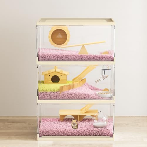 Transparenter Hamsterkäfig, 3-lagig, großer Hampsterkäfig mit Zubehör und Spielzeug, Kleintierkäfig, Lebensraum, für Hanster, 8,9 cm, für Zwerghamster, Syrische Hamster, Mäuse, Rennmäuse (38,1 x 27,9