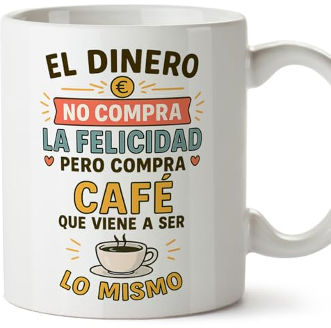 MUGFFINS tazas originales para regalar | tazas divertidas para regalar con frase El dinero no compra la felicidad pero compra café en Español | humor, graciosas | comida v1