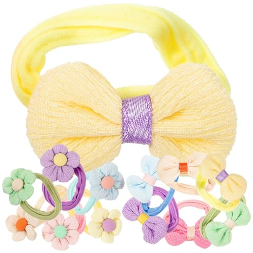 WRITWAA Haargummis Für Kleinkinder Mädchen Elastisch Blumen Schleifen Aus Stoff Pferdeschwanzhalter Haarschmuck Für Feines Haar Geburtstagsfeier
