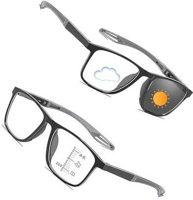 Genérico Gafas De Presbicia Bifocales Progresivas Fotocromáticas Inteligentes Deportivas Gafas De Lectura Ultraligera Cómodas Anti-luz Azul Lentes Para Leer Autograduables Progresivos(Negro,1)