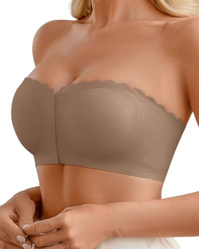 Joligiao Reggiseno Senza Spalline Donna Senza Ferretto Reggiseni Invisibile Bra Push Up Fascia Senza Cuciture Chiusura Frontale Bandeau Bra Comodo Morbido Non Imbottito Brassiere Tops(Marrone,M)