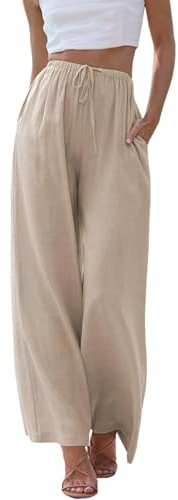 Cegerne Pantaloni di Lino Donna Pantaloni Estivi Leggeri Pantaloni Casual Lunghi Gamba Larga Pantaloni Mussola Palazzo Leggeri Ampi Pantaloni da Spiaggia Estivi con Tasche, Cammello, S