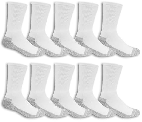 Fruit of the Loom mens Cushioned Durable Cotton Work Gear With Moisture Wicking Casual Sock, White, 6-12 US(Pack of 10)