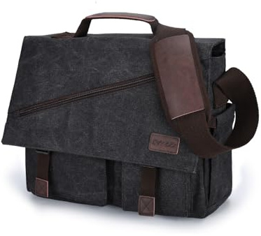 RAVUO Messenger-Tasche für Herren, wasserabweisend, Segeltuch, 35,6 cm, 43,6 cm, 43,2 cm, Laptop-Aktentaschen, Business-Umhängetasche, 43,2 cm (17 Zoll), Schwarz, 17 inch, Langlebig, Vintage
