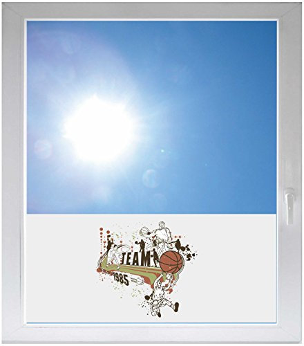 INDIGOS UG - Fensterfolie Blickdicht Ornament Basketball - Team - 1150x500mm - Sonnenschutzfolie Fenster - Sichtschutzfolie Fenster Bad, Küche, Fenster, Milchglasfolie