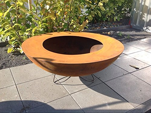 Zen Man Edelrost Garten Feuerschale mit Staender Rost Feuerschale Feuerkorb aus Metall Rostig Gartenstelle Stark Metall 90 * 90 * 20cm 2mm Handarbeit 101525