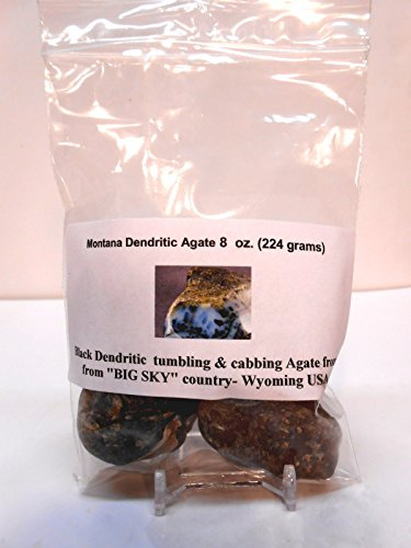 Rockhound's 1st Choice Yellowstone,Montana Black Dendrite Agate 8 oz Gem Refill Kit for Rock Tumbler, Half Pound Bag of Large Pieces, Great for Cabbing Too, Ages All