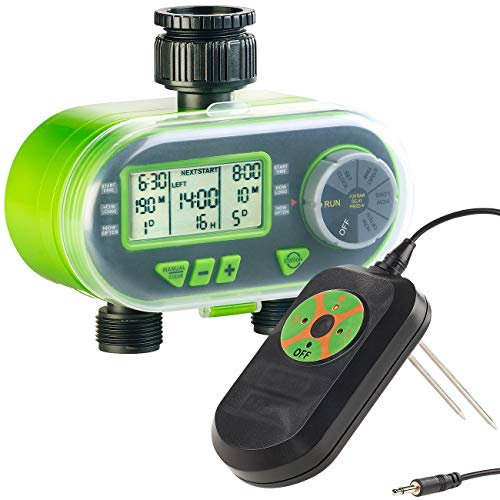 Royal Gardineer Beregungscomputer: Digitaler Bewässerungscomputer mit Regen & Boden-Feuchtigkeitsmesser (Bewässerungscomputer Regensensor, Garten Bewässerung Sensor, Gartenschlauch)