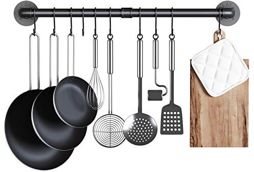 AcornFort® K-172 80cm Vollmetall Massiveisen Wandmontierte Küche Topf Pfanne Bar Rack Bar Stange Hängestange Utensilien Kleiderbügel Organizer Stoff Display Rack mit 10 Haken