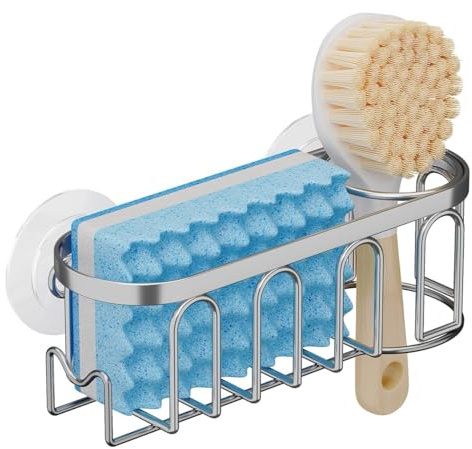 TESOT Sink Caddy Sponge Holder + Brush Holder 2 in 1 with Upgraded Suction Cups, SUS304 Stainless Steel Rust Proof