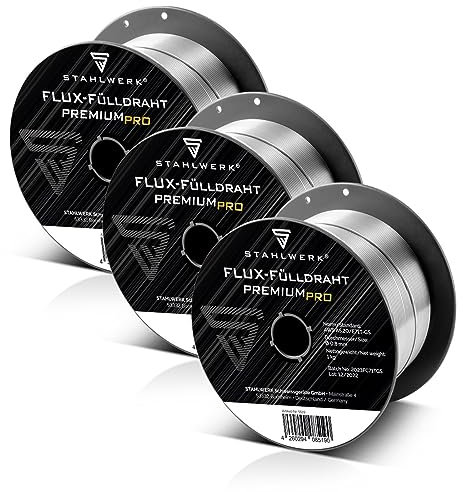 STAHLWERK FLUX Fülldraht Ø 0,8 mm 3er Set E71T-GS – je 1 kg D100-Spule für 16 mm Dorn, universell einsetzbar, selbstschützender Schweißdraht zum Schweißen ohne Gas, geeignet für viele MIG/MAG-Geräte