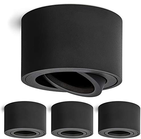 linovum SMOL Surface-Mounted Spotlights Extra Flat Pivoting in Black Matt and Round Ceiling Light with Diameter 80 mm for LED Modules Pack of 4
