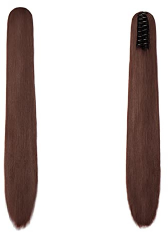 Cybelleza 22 tum ponytail förlängningar, fläta, hästsvans, hårdel, slät, lång, kloklipp, i hårförlängning, syntetiskt hår, hårförlängning, fläta, förlängning för kvinnor (mörk kastanjebrun)