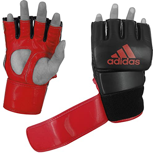 Adidas MMA Gloves - Grappling Hook & Loop Training Gloves - for Men & Women Gloves with Open Palm - for MMA, Boxing, Kickboxing, Training, & Fitness (Black/Red, Small)