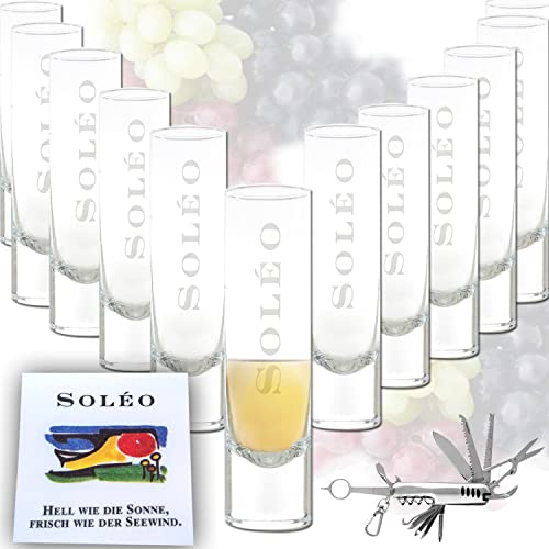 QMBasic GRAPPA SET 12 x GRAPPAGLÄSER für SOLEO + 1 PAKET SERVIETTEN 100 Stück + MULTITOOL Verteiler Glas Likörgläser Schnapsglas 5cl & 10cl
