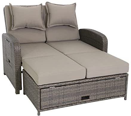 greemotion Rattan-Lounge Bahia Rondo, Sofa & Bett aus Polyrattan, Indoor & Outdoor, 2er Garten-Sofa mit Stahl-Gestell, Daybed, braun-beige