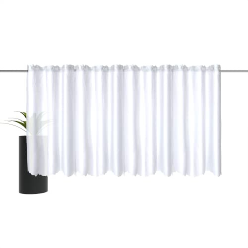 Sun World Scheibengardinen nach Maß „Voile“, Gardinen nach Mass, Bistrogardine, Kurzgardinen modern, Küchengardinen, Maßanfertigung (Weiß, H: 70cm x B: 132cm)