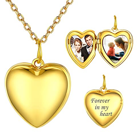 SILVERCUTE Collana con Foto Personalizzata Argento 925 Collana Donna Cuore Portafoto Ciondolo con 2 Foto Personalizzata+ Incisione Placcato Oro con Confezione Regalo per Donna Mamma Amica