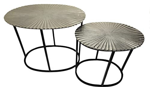 DARO DEKO Beistelltisch mit Aluminium Platte Silber - 2er Set