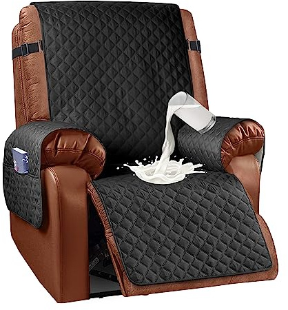 Granbest Wasserabweisende Recliner Stuhl Abdeckung wasserdichte Recliner Stuhl Slipcovers Anti-Rutsch Recliner Schutz für Kinder, Haustiere, Hunde, Katzen mit Elastischen Riemen (Liege, Schwarz)