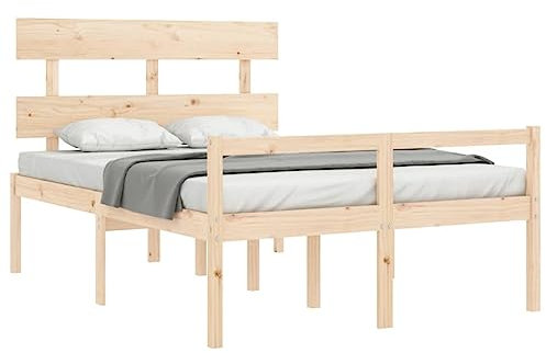 vidaXL Seniorenbett, Holzbett Bett mit Kopfteil Stauraum, Doppelbett für Senioren, Komfortbett Bettgestell mit Lattenrost, Schlafhöhe vom Boden 45cm, 120x200cm Massivholz