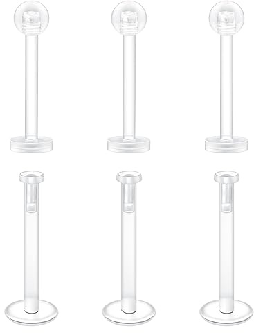 Mayhoop 16G Klar Tragus Helix Piercing Ohrringe Ohrstecker 12mm Flexible Acryl Lippenpiercing Labret Stud für Männer und Frauen