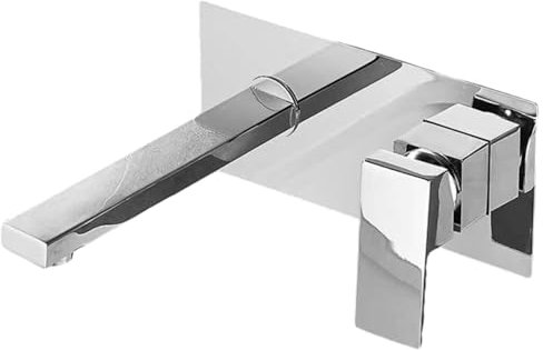 Wandmontierter Wasserhahn Vollkupfer Voreingelassener Verdeckter Waschbecken-Wasserhahn Eingebettet In Die Wand Versteckter Schwarzer Waschbecken-Warm- Und Kaltwasserhahn Silber