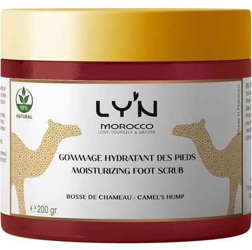 LY'N MOROCCO- Gommage Pieds Exfoliant à la base de Bosse de Chameau et Sel marin - 200 Gr - Peeling Pied - Exfoliant Bio Soin des Pieds - traite la callosité et fissures des pied secs, hydrate les pi