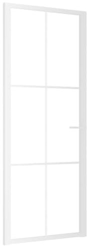 KOIECETA Glastür Innentür mit Montagematerialien Industrie-Stil Wohnungstür Zimmertür Tür ESG Glas Aluminium Aluminiumgriff (Weiß und Transparent, 3x2 Raster/83 x 201.5 cm)