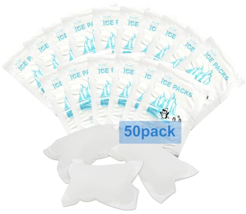 Versand Kühlakkus, Wiederverwendbare Kleine Trockeneisbeutel, 50 Packungen, Kühlakku für den Versand von Tiefkühlkost, Hält Lebensmittel Frisch und Getränke Kalt, 4.7 x 3.3