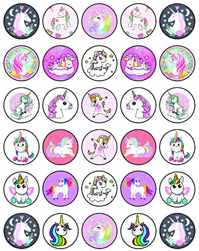 30 x Cupcake Toppers Themed of Unicorn Original Series Collection - Edible Cake Decorations | Uncut on Icing Sheet