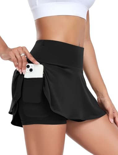 Tennisrock Damen Tennis Sport Rock Tenniskleid 2 in 1 Sommer Rock Minirock Faltenrock Wanderrock Golfröcke Sommerrock Laufrock Laufen Skater Skorts Schwarz M