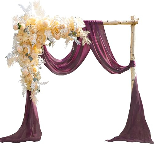 EBETA Hochzeit Volant Querbehang Freihanddeko für Hochzeitsbogen & Traubogen Himmelbett Vorhänge Gardine für Fenster Deko aus Chiffon-Stoff (Rotwein, 145x600 cm)
