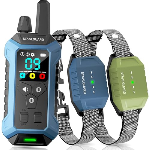 STAALGUARD Premium Hundträningshalsband/Enligt 2024 Lagen/XXL Räckvidd 3000m / Färg LCD-skärm / 3 Lägen: Ljud, Vibration och Boost/Vattentät IP67 / För Hundar av Alla Storlekar (2 Halsband)