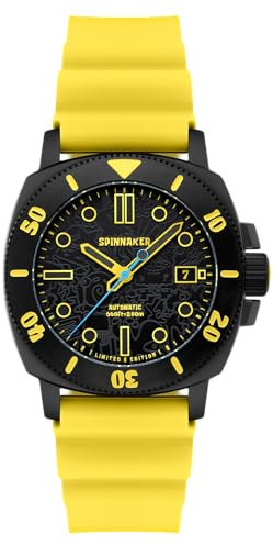 Spinnaker Herren-Armbanduhr 42 mm Hull Diver Automatik Spongebob Schwammkopf Limited Edition mit Silikonarmband SP-5147, Gelber Spongebob