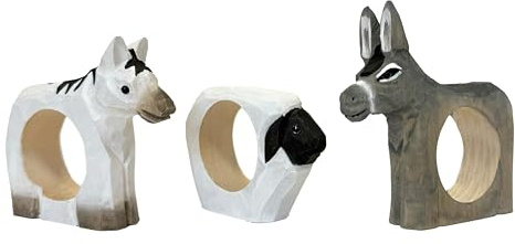 your castle Servilleteros, tallados a mano, diseño animal, oveja, caballo, burro, juego de 3, hechos de madera, pintados a mano, versátiles, con base estable, 8 x 6 x 2 cm