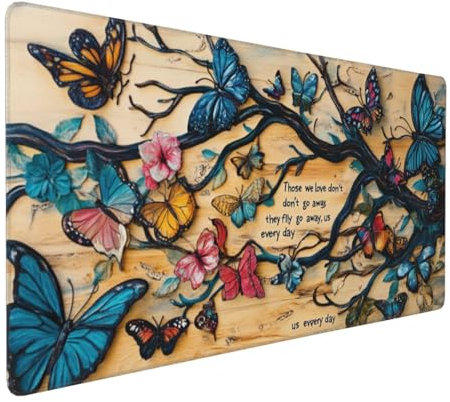 Gaming Mauspad XXL Schmetterling Mousepad 1000x500x4mm Baum Verlängertes Mauspad Schreibtischauflage,Genähte Kanten Mauspad,Verbessert Präzision Geschwindigkeit Wasserdicht Geeignet für Büro,Spiele
