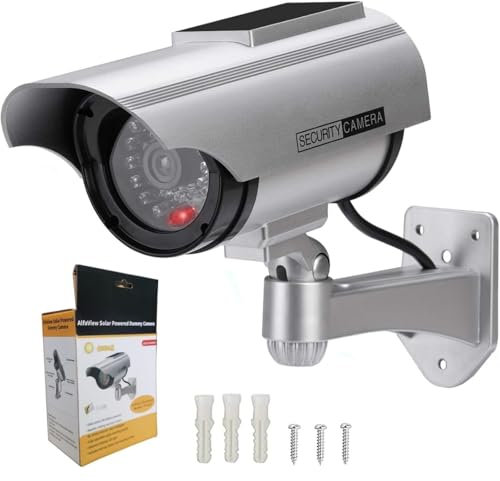 Fausse caméra de sécurité CCTV imitation, fausse caméra de surveillance solaire en forme de balle de lampe LED, fausse caméra CCTV pour usage intérieur extérieur domestique et commercial (Argent)