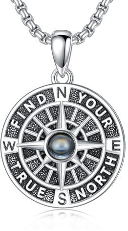 enjoylifecreative Kompass Halskette für Damen Herren 925er Sterling Silber Find Your True North Reisen Kette Inspirierende Schmuck Geschenke zum Schulabschluss für Frauen und Männer