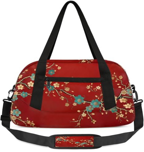Sac de sport léger avec fleurs de prunier chinois pour filles et garçons, sac de sport léger pour enfants, petit sac de voyage pour la nuit, sac de danse, Fleurs de prunier chinois, 18.5L x 7.8W x
