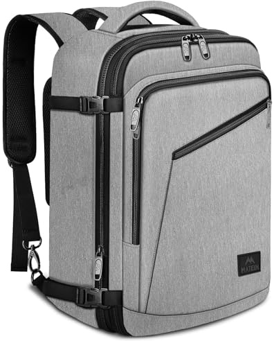 MATEIN Mochila Maleta Cabina 55x35x25, Expandible Mochila 50 Litros para Air Europa, Travel Backpack Grande Impermeable Multifuncional para Hombre y Mujer Equipaje de Mano para Viaje, Negocios, Gris