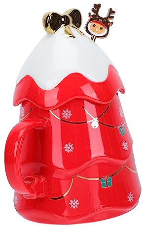 DECHOUS Christmas Tree Mug Ceramic Drink Mug Lid and Spoon for Home Use Convenient for Christmas Design Festive Season