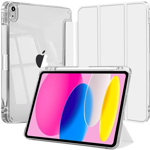 EspZanthic Fodral för iPad (A16) 11:e/10:e Generationen (2025/2022) med Pennhållare och Mjuk TPU Bumper, Klar Transparent Tillbaka Skal Smal Stand Stötskyddad Tablett Case, Silver
